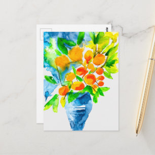 Orange kumquat frukt konst akvarell vykort