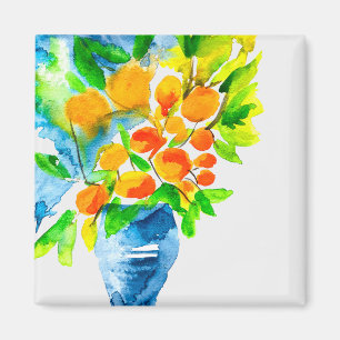 Orange kumquat frukt, konst, vattenfärg magnet