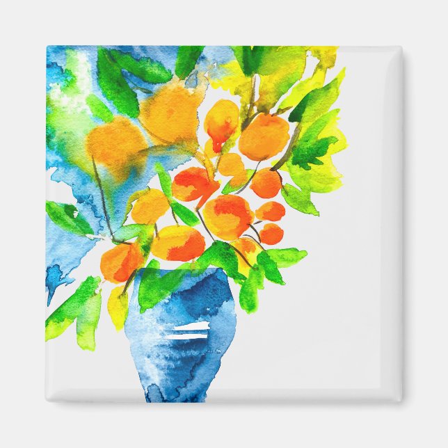 Orange kumquat frukt, konst, vattenfärg magnet (Framsidan)
