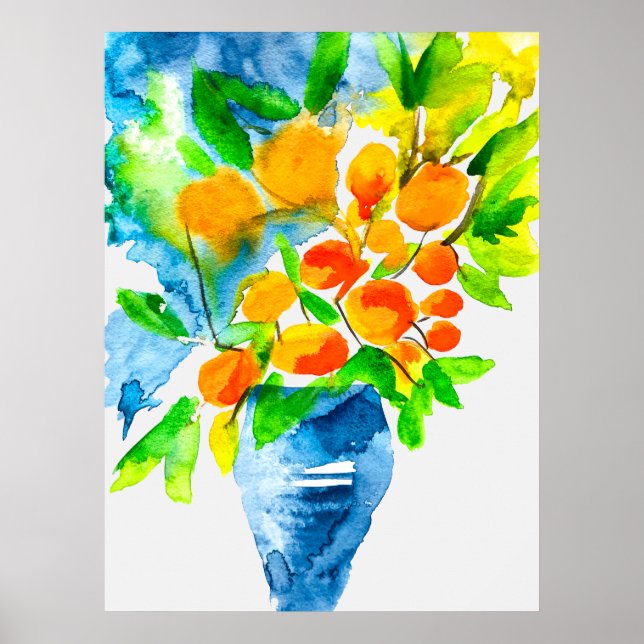 Orange kumquat frukt, konst, vattenfärg poster (Framsidan)
