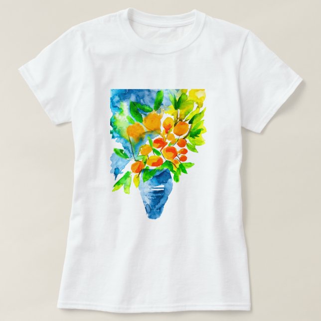 Orange kumquat frukt, konst, vattenfärg t shirt (Design framsida)
