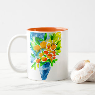 Orange kumquat frukt, konst, vattenfärg Två-Tonad mugg