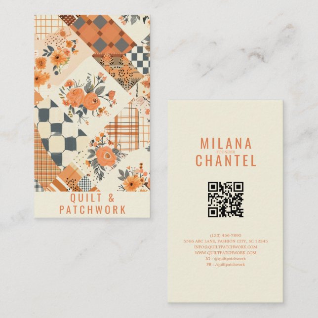 Orange Kvistlakan Patchwork Handgjorda Kläder  Visitkort (Fram/baksida)