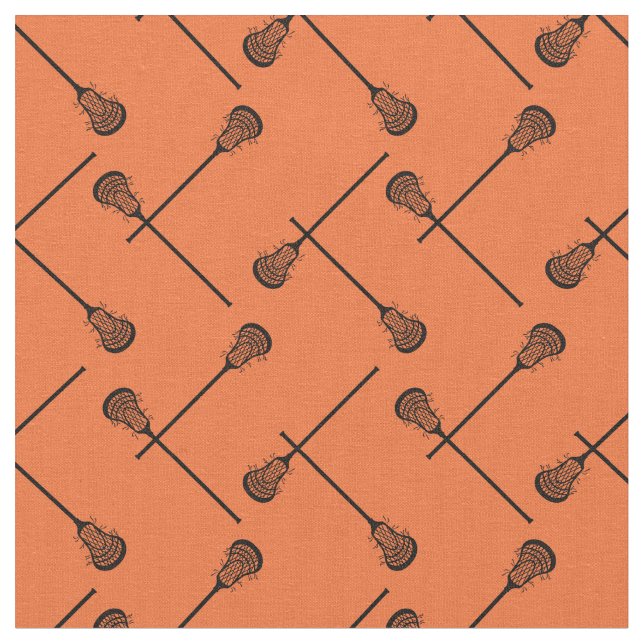 Orange Lacrosse Black Sticks Patterned Tyg (Närbild)