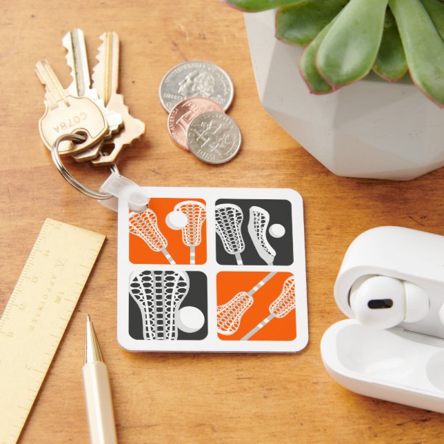 Orange Lacrosse Blocks of Sticks and Bollar Nyckelring (Skrivbord)