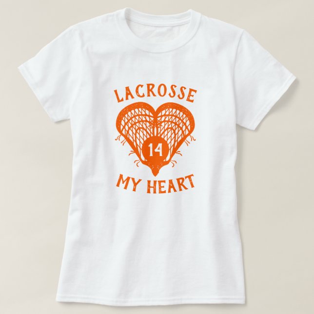 Orange Lacrosse My Heart T-Shirt (Design framsida)