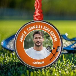 Orange Lacrosse Player Photo High School Christmas Julgransprydnad Metall
