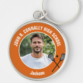 Orange Lacrosse Player Photo High School Rund Silverfärgad Nyckelring