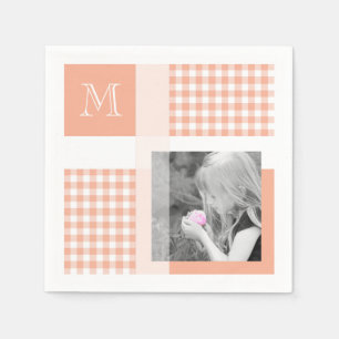 Orange Lägg till ditt fotogingham Modern Monogram Pappersservett
