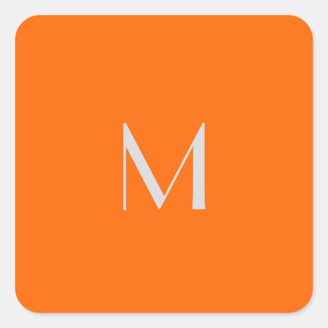 orange - lägg till monogram fyrkantigt klistermärke (Framsida)
