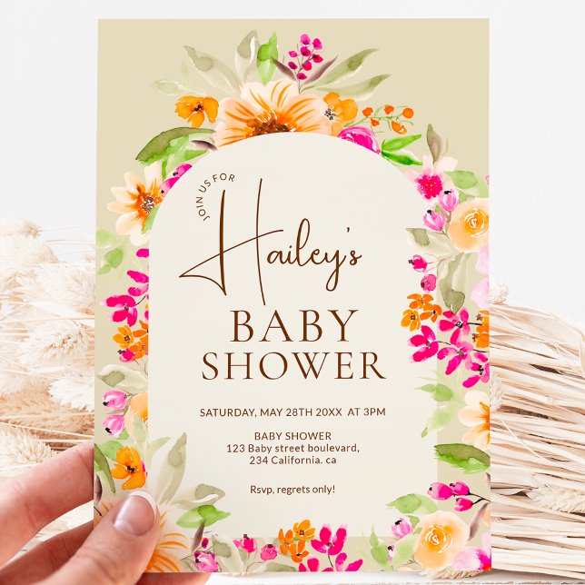 Orange Land blommigt vattenfärgsdusch Babydusch Inbjudningar (Orange Country floral watercolor Baby shower Invitation)