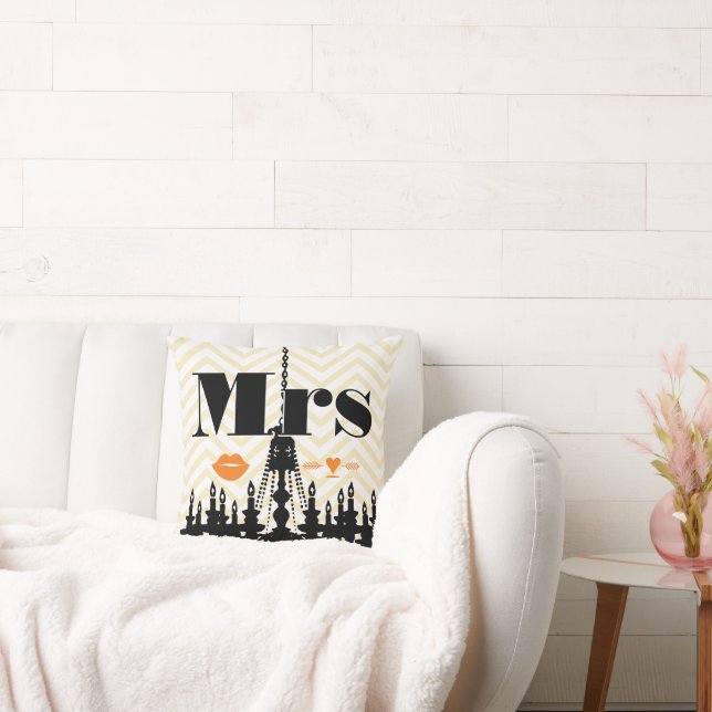 Orange Läppar Blek Gult Zig Zag Chandelier Kudde (Soffa)