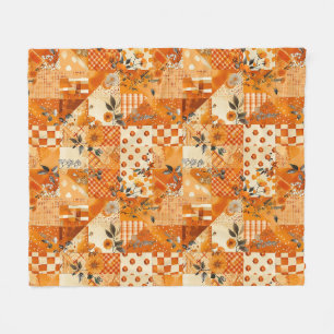 Orange lapptäcke patchwork gingham Cottagecore blo Fleecefilt