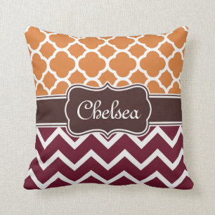 Orange Lattice Maroon Chevron Mönster Brown Namn Kudde
