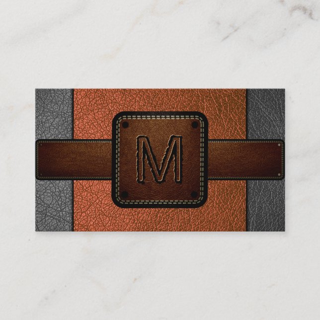 Orange Leather Titta Brown Monogram Visitkort (Framsida)