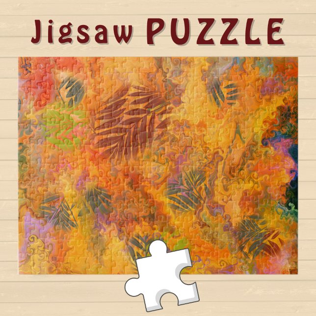 Orange Leaves Marbling Art Autumn Vibes -  Pussel (Skapare uppladdad)