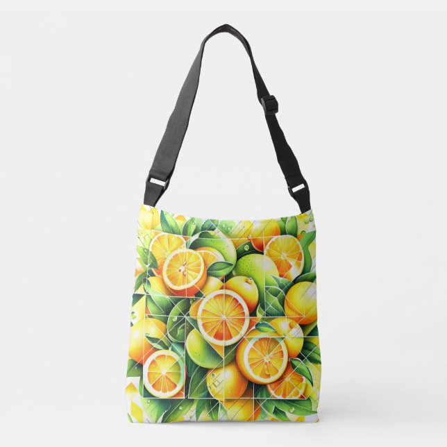 Orange Lemon Botanisk Citrus Geometrisk Axelväska (Framsida)