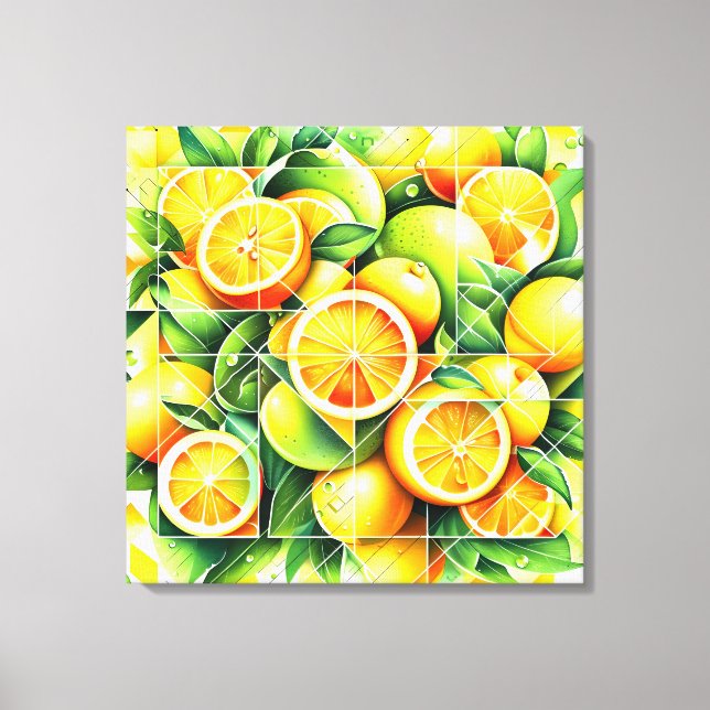 Orange Lemon Botanisk Citrus Geometrisk Canvastryck (Framsida)