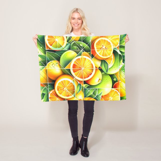 Orange Lemon Botanisk Citrus Geometrisk Fleecefilt (På plats)