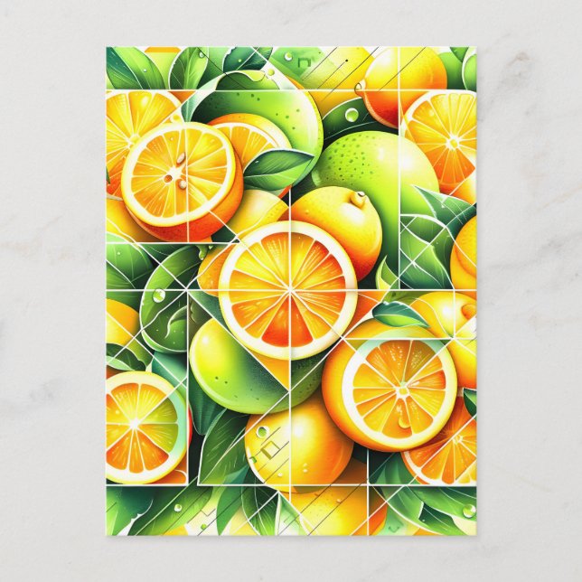 Orange Lemon Botanisk Citrus Geometrisk Helg Vykort (Framsida)