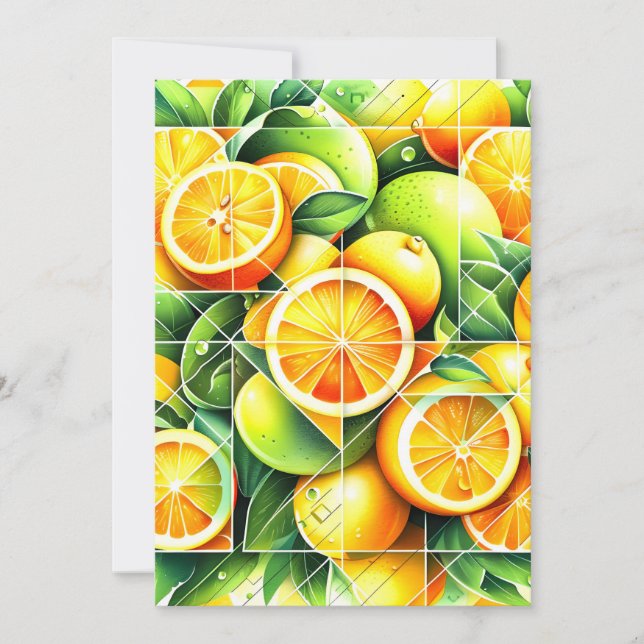 Orange Lemon Botanisk Citrus Geometrisk Julkort (Framsida)