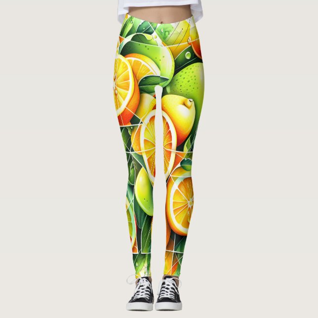 Orange Lemon Botanisk Citrus Geometrisk Leggings (Framsida)