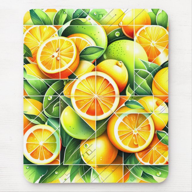 Orange Lemon Botanisk Citrus Geometrisk Musmatta (Framsidan)