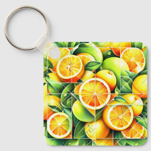Orange Lemon Botanisk Citrus Geometrisk Nyckelring