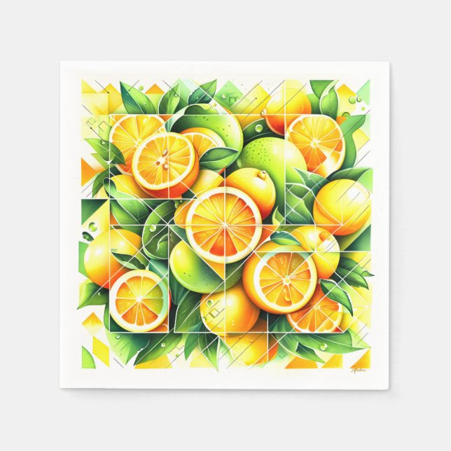 Orange Lemon Botanisk Citrus Geometrisk Pappersservett (Framsidan)