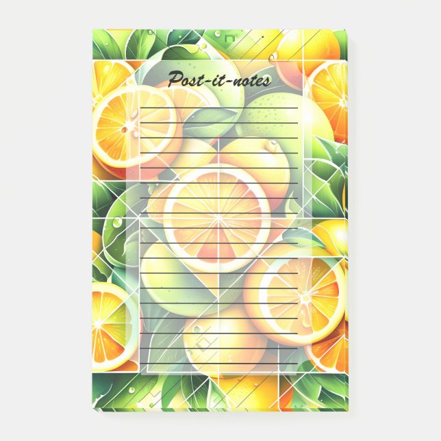Orange Lemon Botanisk Citrus Geometrisk Post-it Block (Framsida)