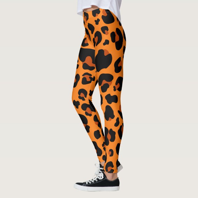 Orange Leopard Cheetah Skin Print Mönster Leggings (Vänster)