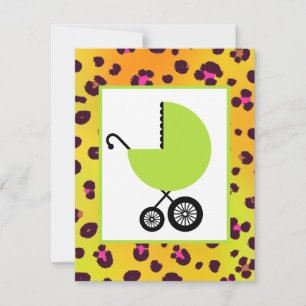 Orange Leopard Print & Grönt Carriage Baby Shower Inbjudningar