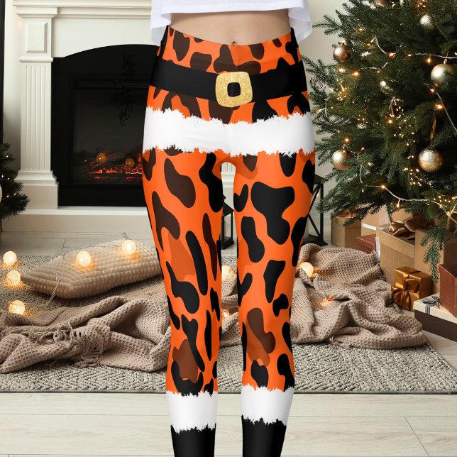 Orange Leopard Skriv ut Jultomten Costume jul Leggings (Skapare uppladdad)
