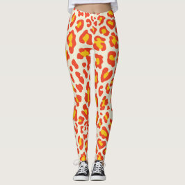 Orange Leopard Skriv ut Leggings