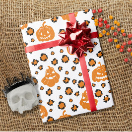 Orange Leopard Skriv ut Pumpkin Mönster Hallowen Presentpapper