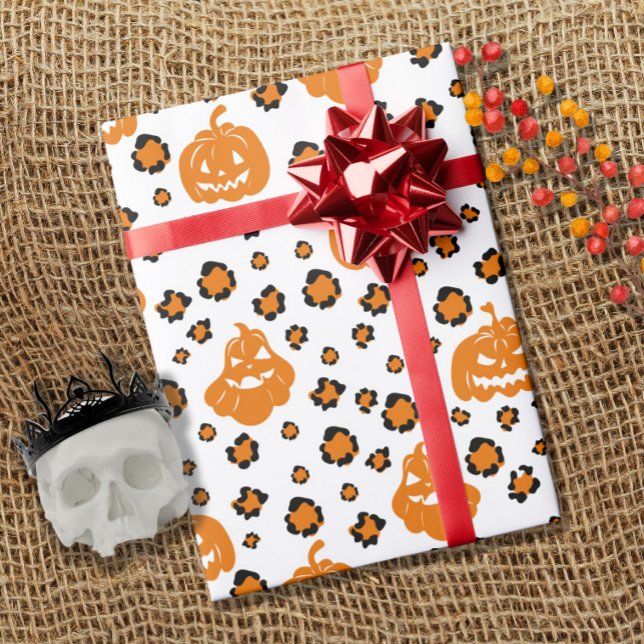 Orange Leopard Skriv ut Pumpkin Mönster Hallowen Presentpapper (Skapare uppladdad)