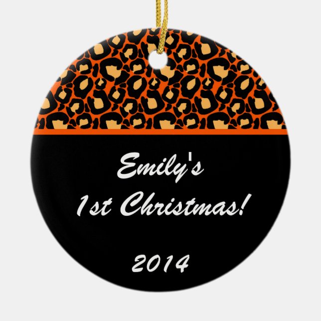 Orange Leopard Spot Personlig Namn Ornament (Framsidan)