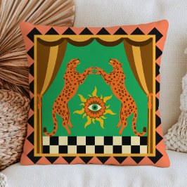 Orange Leoparder Rutig Dopamin Estetisk Retro Kudde