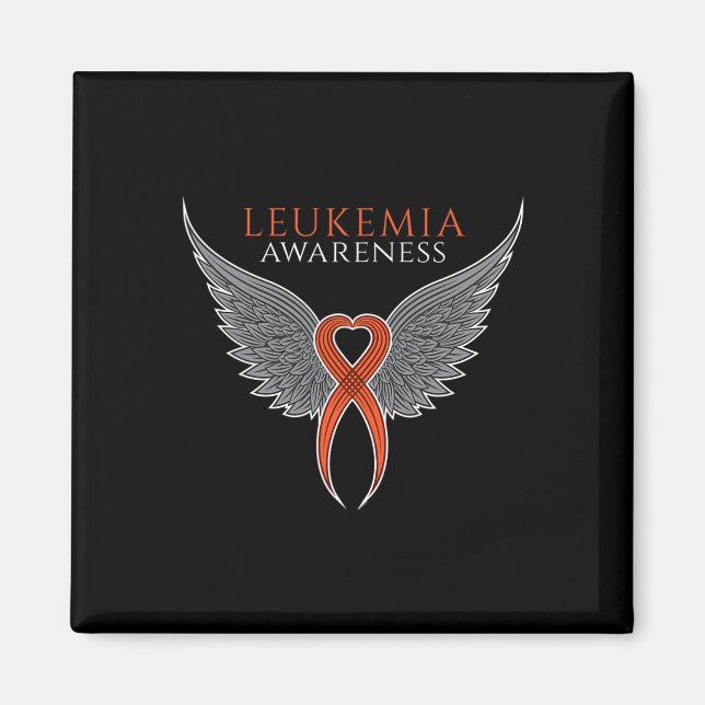 Orange Leukemi Awareness Ribbon med Angel Vingar Magnet (Framsidan)