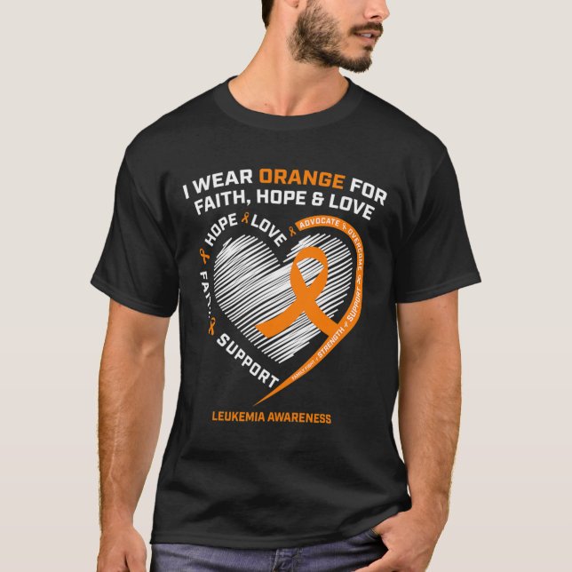 Orange Leukemia Awareness Faith Hope Kärlek Christ T Shirt (Framsida)