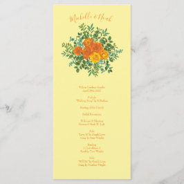 Orange Light Gult Peony Ro Bröllopsprogram Meny