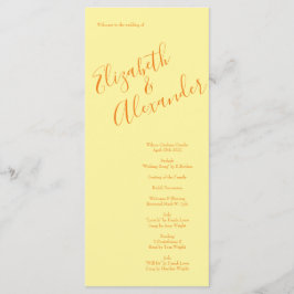 Orange Light Gult Peony & Ro Bröllopsprogram Meny