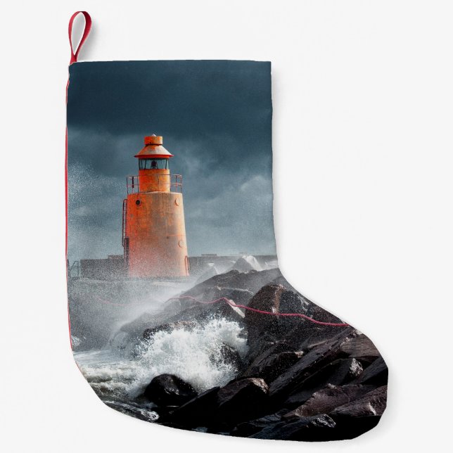 ORANGE LIGHTHUSE PÅ STEN LITEN JULSTRUMPA (Framsidan)