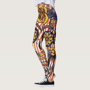 Orange Lila Blommigt Rand Leggings av sockerhaltig