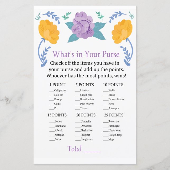 Orange Lila blommor What's in your purse match (Framsida)