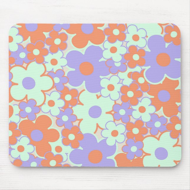 Orange Lila Blue Retro Y2K 70 s Flower Mönster Musmatta (Framsidan)