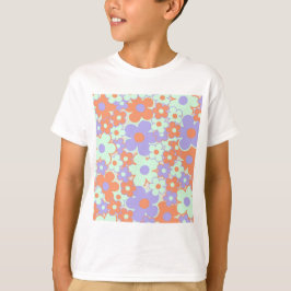 Orange Lila Blue Retro Y2K 70 s Flower Mönster T Shirt