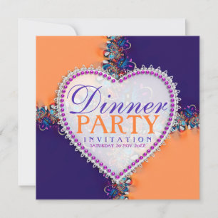 Orange Lila Bohemian Hippie Batik Dinner Party Inbjudningar