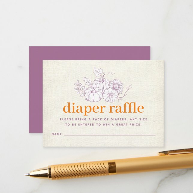 Orange Lila Burlap Little Pumpkin Diaper Raffle Tilläggskort (Fram/Back In Situ)