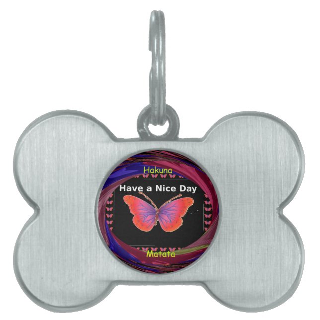 Orange Lila Butterfly har en fin utskrift Namnbricka Husdjur (Framsidan)